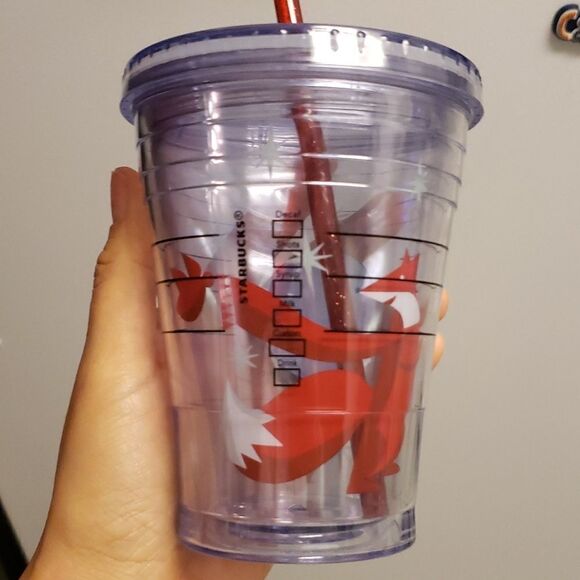 starbucks 2012 Holiday Christmas Sparkly Straw 12 oz cold cup fox - Picture 2 of 4